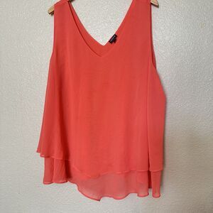 Torrid Double Layer Chiffon Coral V Neck Tank Top Sz 4 4x Sleeveless Bright